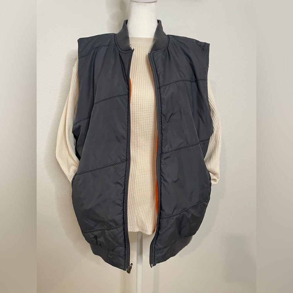 Sessions Gray Sleeveless Puffer Vest Skatercore with Neon Orange Lining